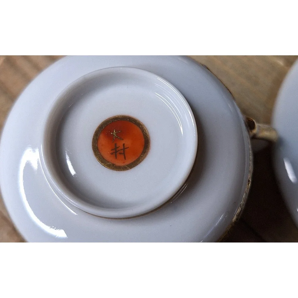 Antique Japanese Satsuma Eggshell‎ Porcelain Tea Cups & Saucers Set of 10 Geisha